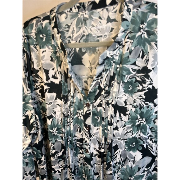 Serengeti-Black Green/white Floral V-neck 1/2 Button Knit Top Tunic/Dress -1X - Picture 2 of 6